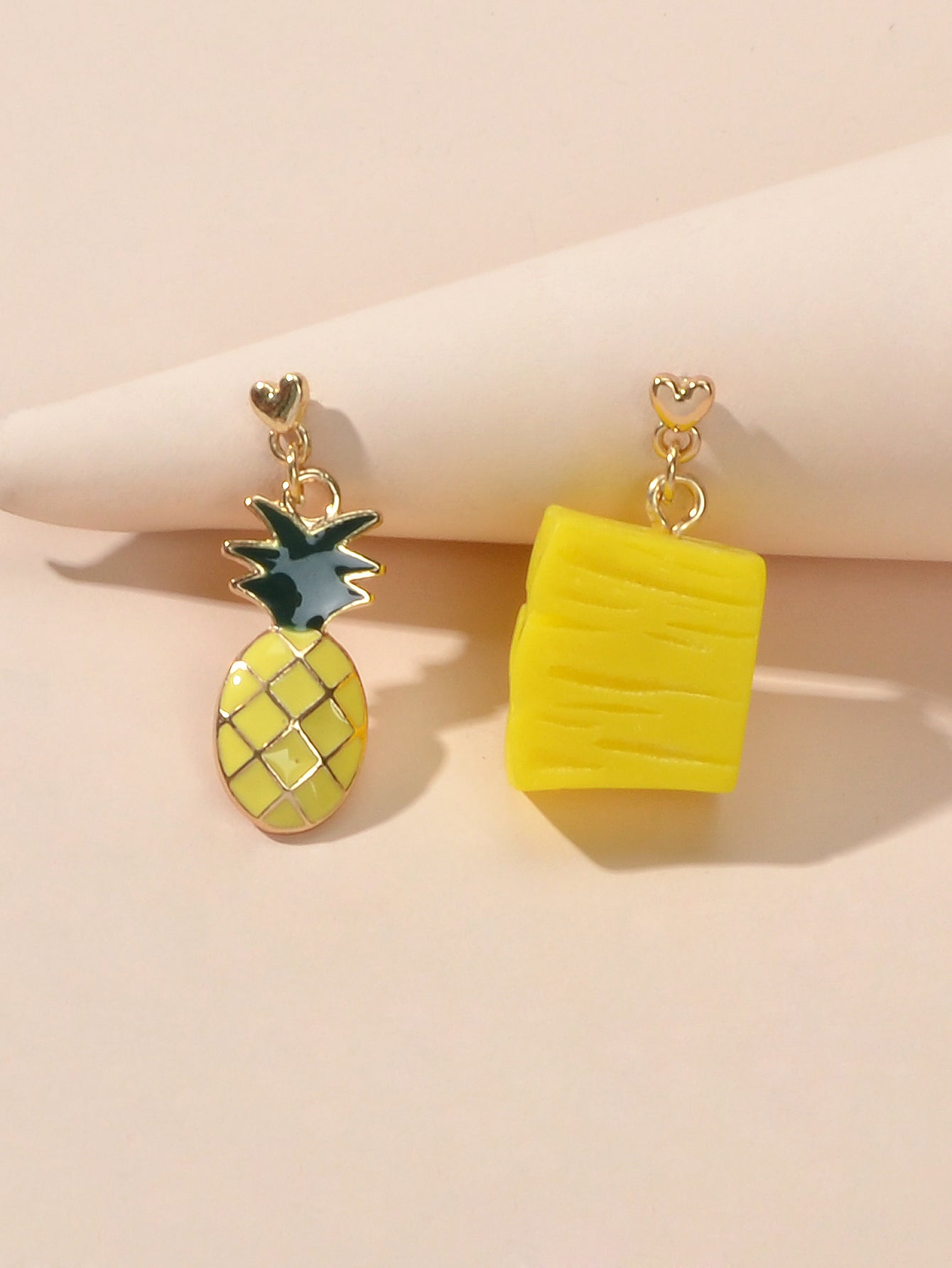 Creative Enamel Yellow Resin Pineapple Asymmetric Fruit Pierced Earrings Gift