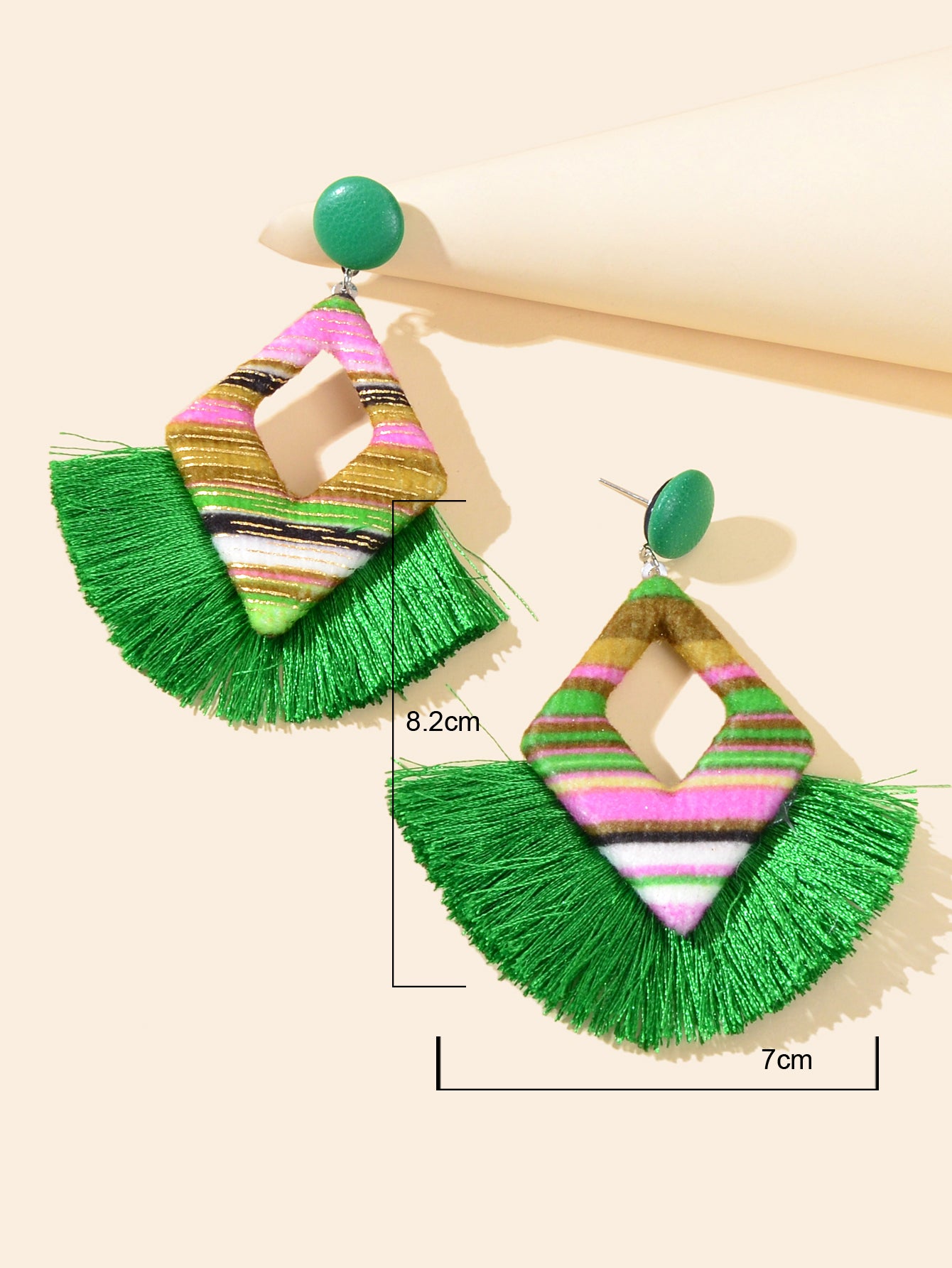 Bohemian Geometric Green Tassel Fringe Dangle Earrings Handmade Ethnic Jewellery