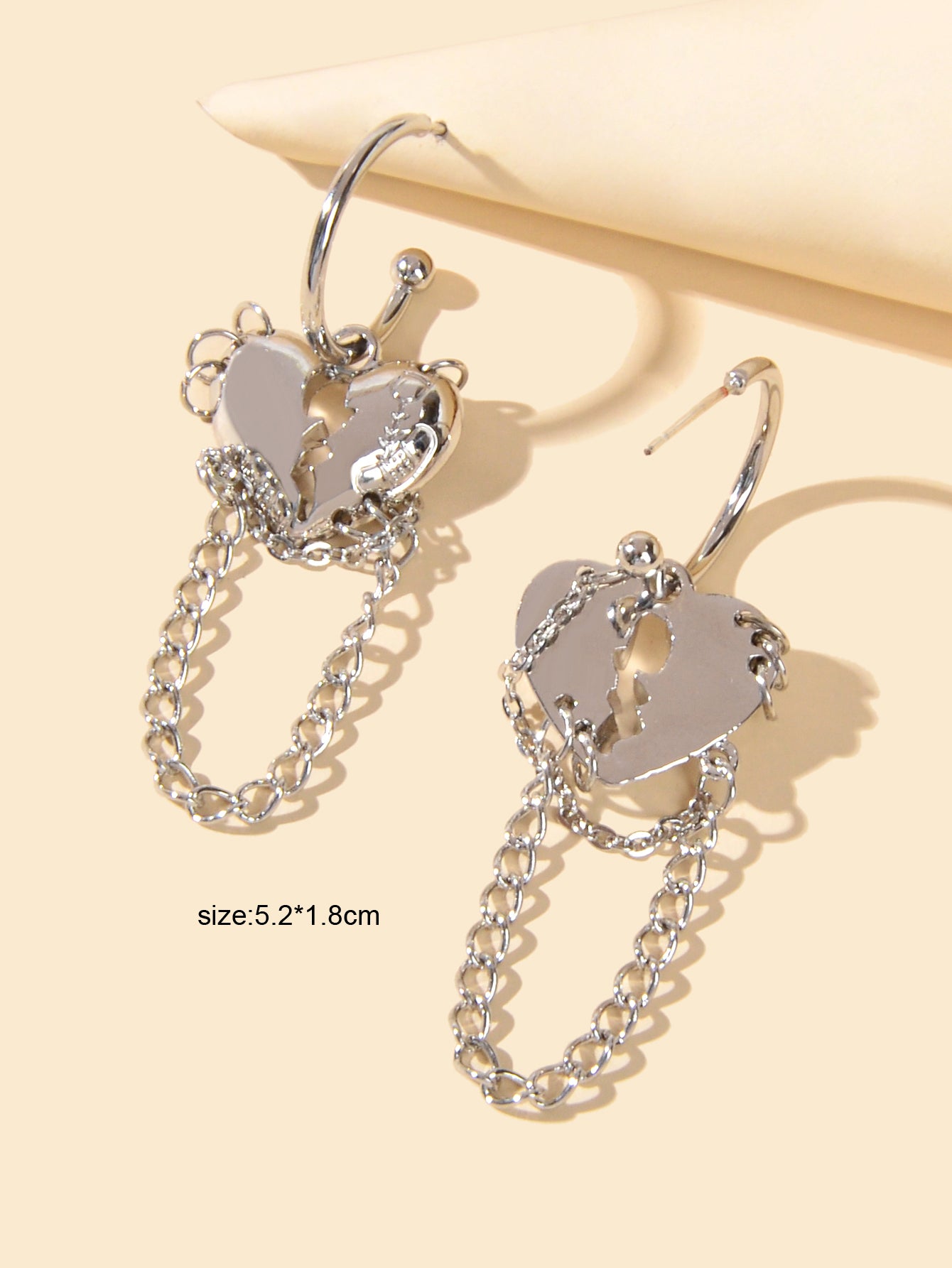 Punk Statement Silver Layered Chain Heart Charm Designer Jewellery Hoop Earrings