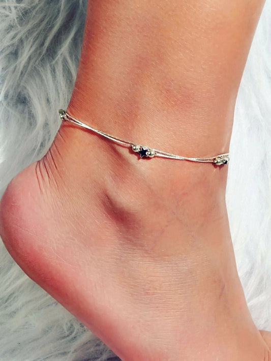 Boho Chic Beach Double layer Chain Beads Star Sandal Beaded Anklet Bracelet Gift