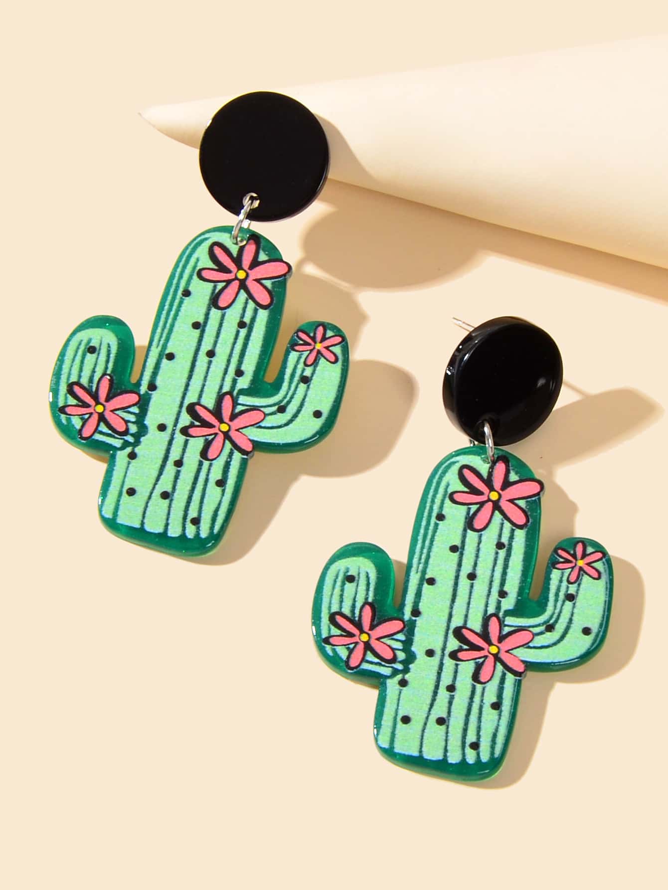 Bohemian Jewelry Cute Green Resin Cactus Dangle Earrings for Women Holiday Party