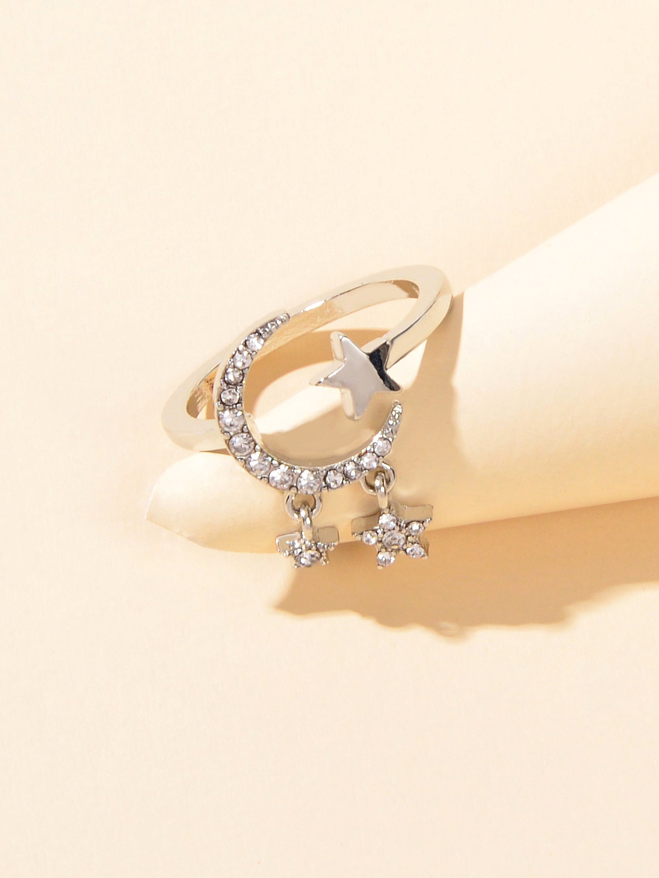 Wedding Anniversary Jewellery Rhinestone Star Charm Moon Finger Ring Women Band
