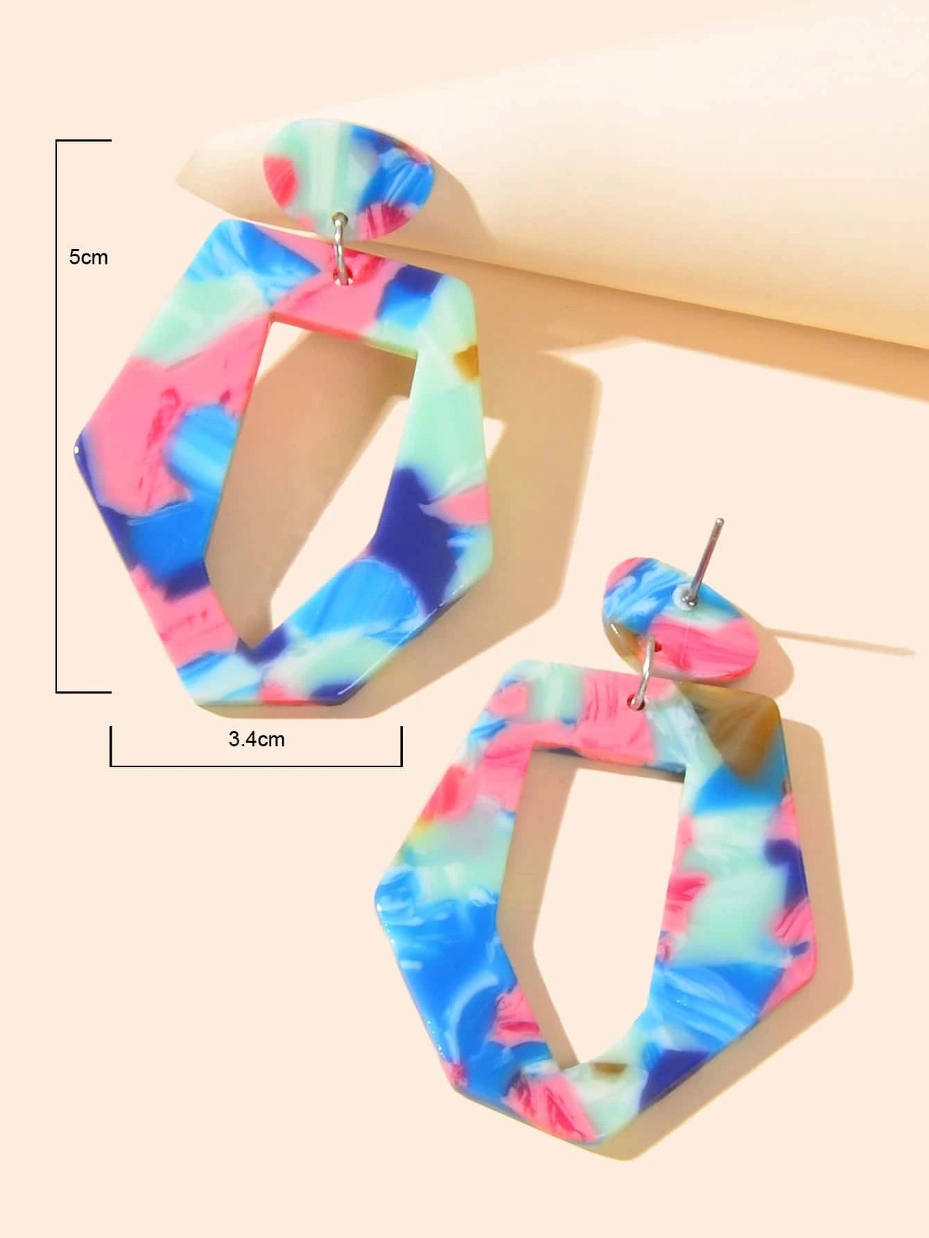 Mixed Color Geometric Acrylic Dangling Elements Earrings Women Party Decoration