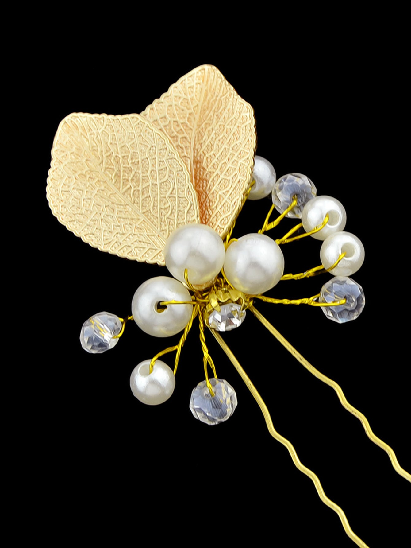 Hair Accessories Pearl Beads Gold Leaf Hair Sticks Wedding Party Hair Clips Gift