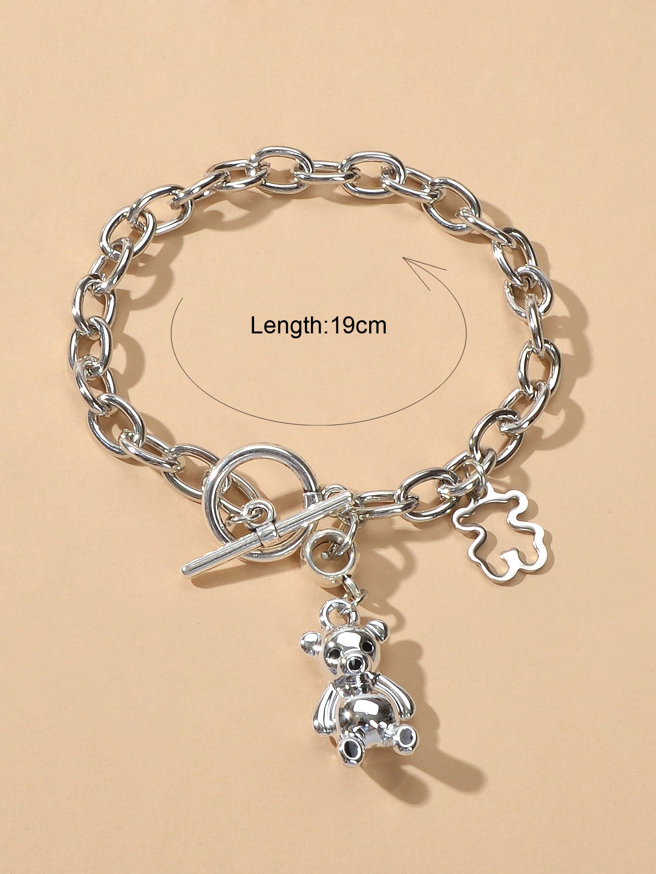 Designer Silver Bear Charm Dainty Cuban Chunky Link Paperclip Chain Bracelets
