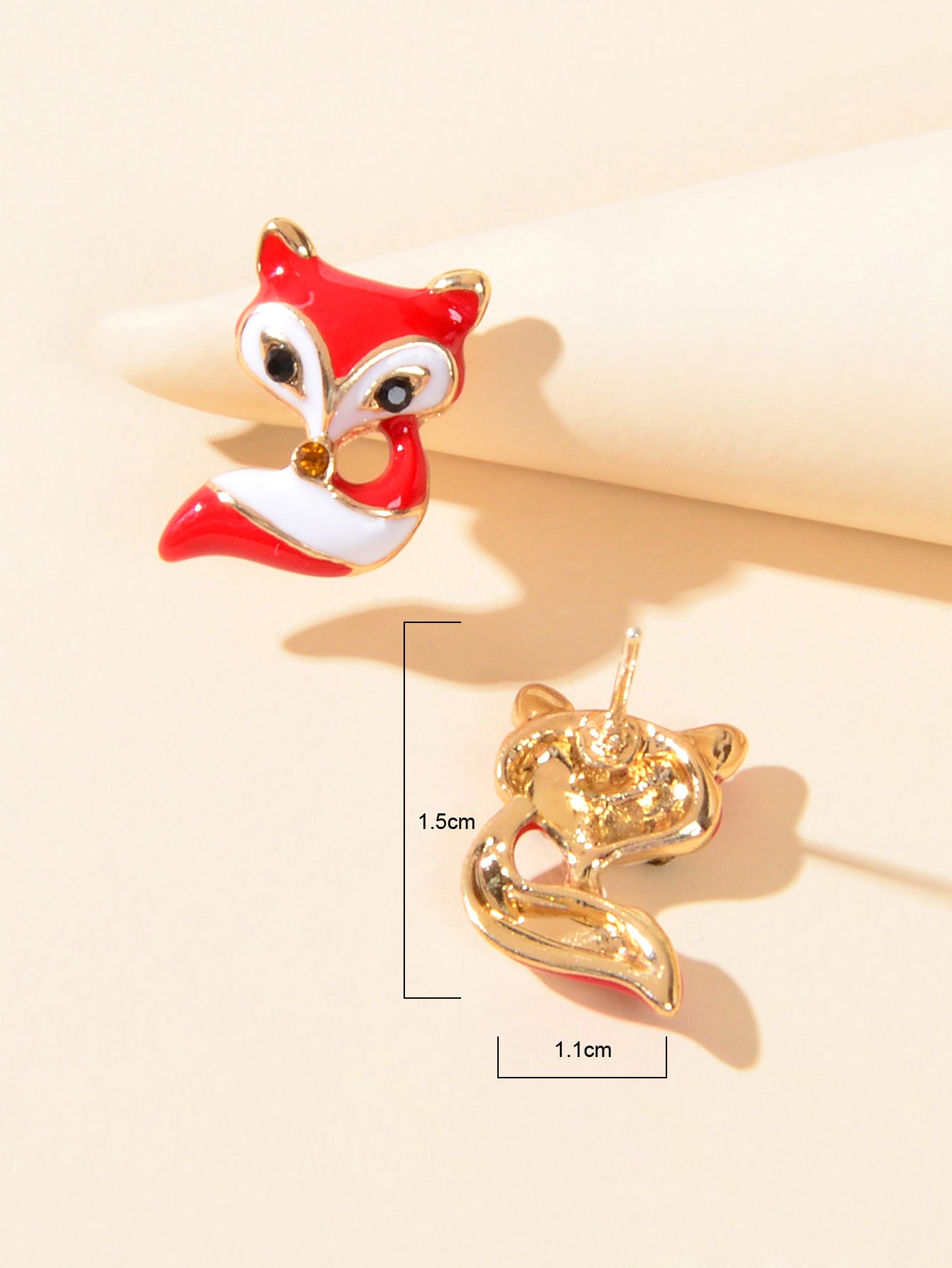 Cute White Red Enamel Fox Stud Earrings Animal Birthday Jewellery Gift for Women