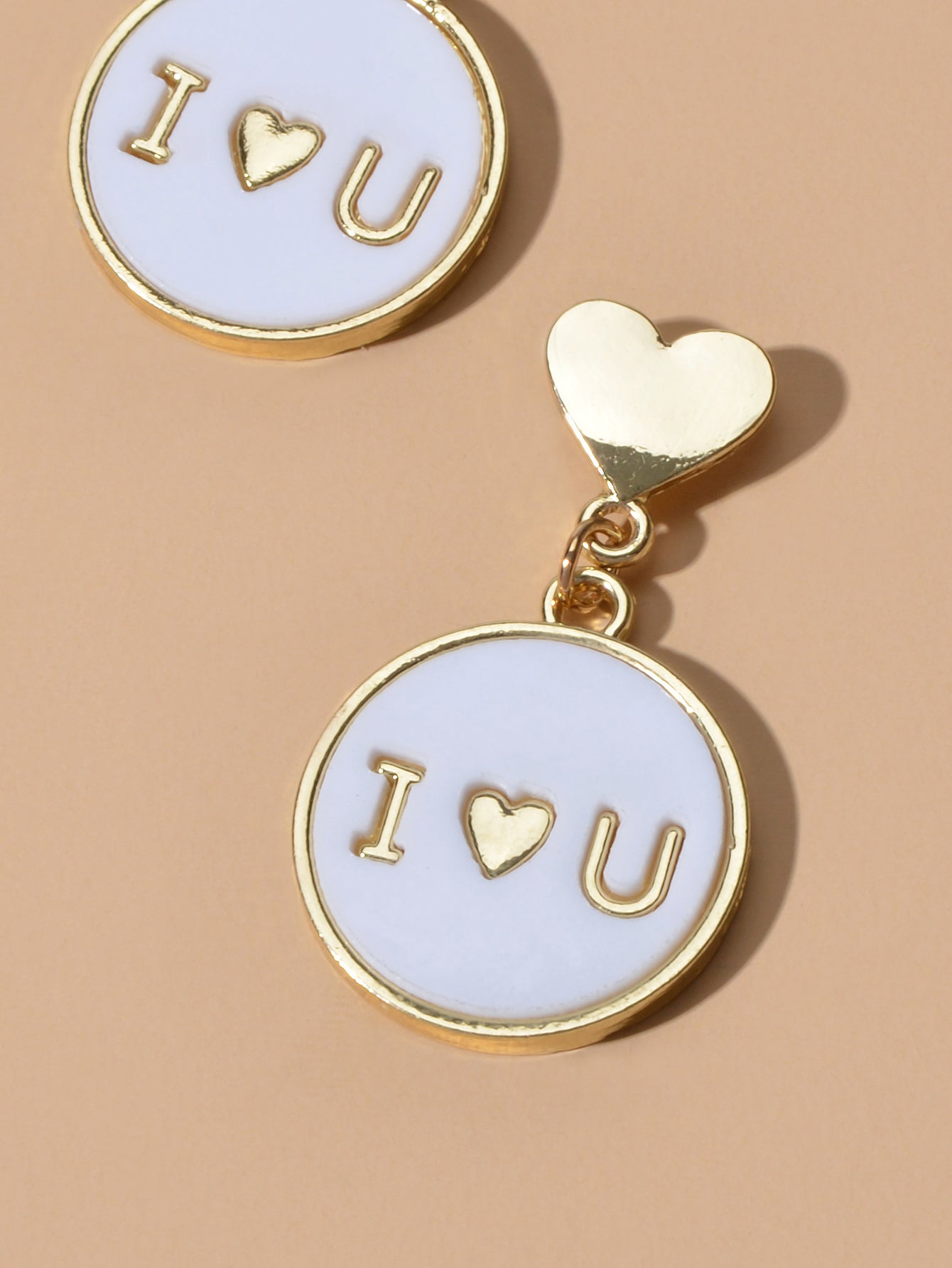 Ladies Jewellery Gold Heart I LOVE YOU Round Dangle Earrings Women Dainty Gifts