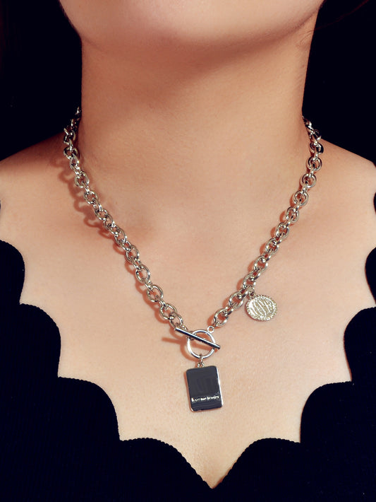 Punk Rock Love Letter Round Square Pendant Chunky Necklace Lover Hip-Hop Jewelry