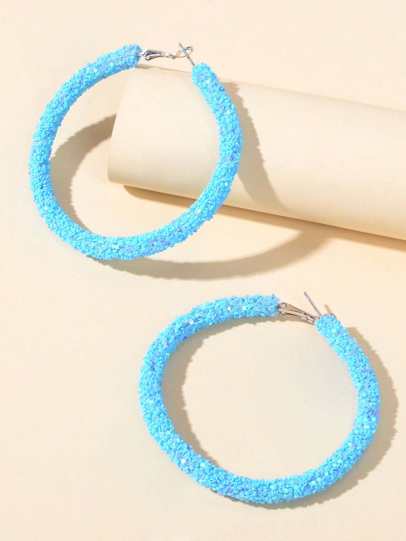 A Pair Large Round Glitter Earrings Women Chic Jewellery Stunning Party Gift