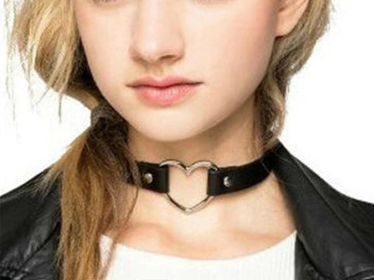 Punk Gothic Leather Love Heart Choker Collar Buckle Necklace Teens Stunning Gift