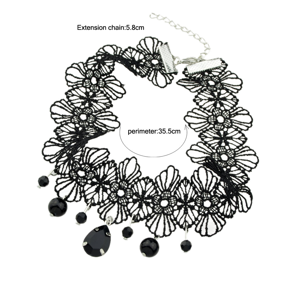 Black Lace Flower Water Drop Gothic 90s Tattoo Choker Necklace Halloween Jewelry