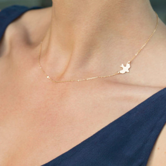 Minimalist Jewellery Gold Silver Pigeon Chain Necklace Bird Collar Girl Gift