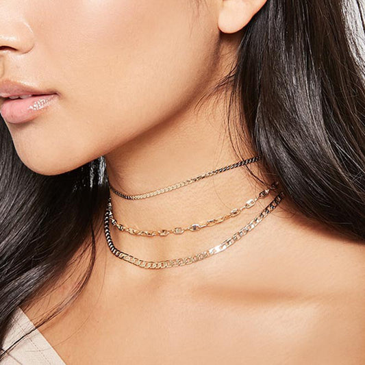 3 pcs Gold Silver Chain Boho Chic Minimalist Necklace Women Accessories Jewelry