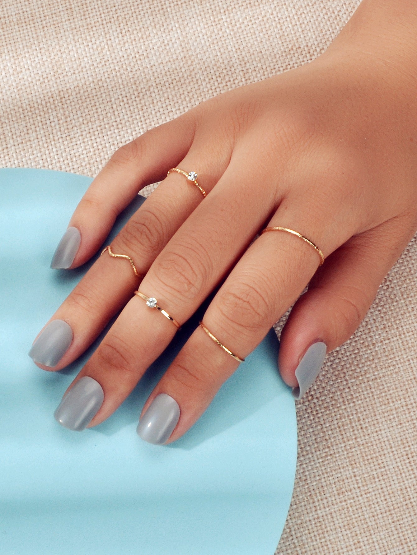 Multi-layer Gold Chain Love Heart Charm Anklet Knuckle Curved Multiple Rings set