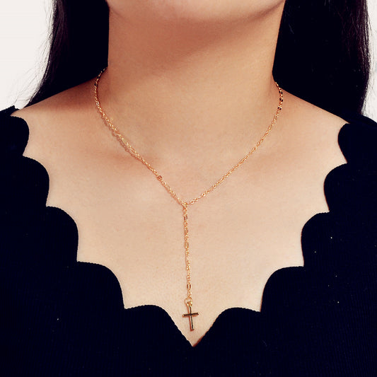 Punk Jewellery Gold Chain Y-lariat Cross Pendant Fringe Necklace Wholesale Price