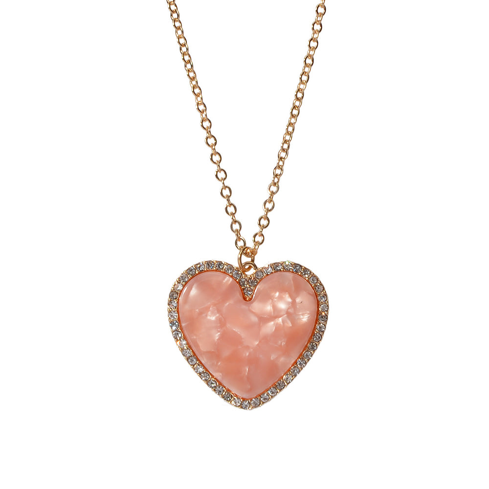 Gold Chain Rhinestone Pink Love Heart Charm Necklace Girlfriend Gift Jewellery