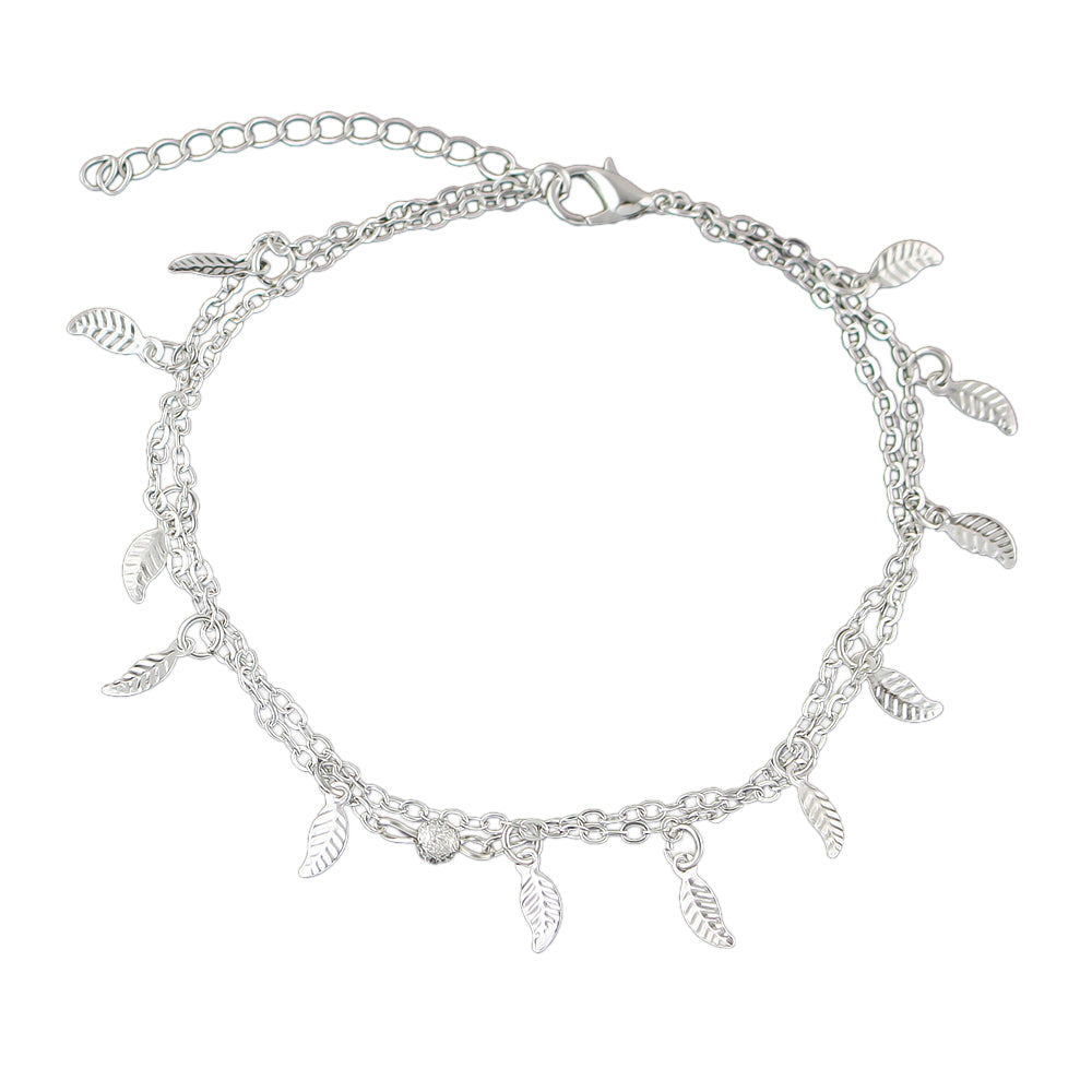 Double layer Chain Leaf Anklet Boho Chic Bracelet Holiday Foot Beach Jewellery