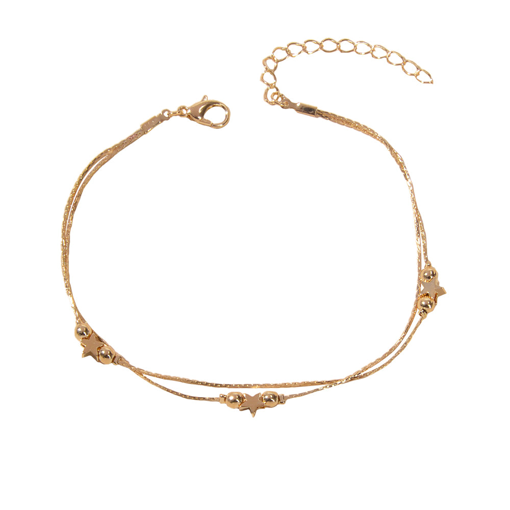 Boho Chic Beach Double layer Chain Beads Star Sandal Beaded Anklet Bracelet Gift