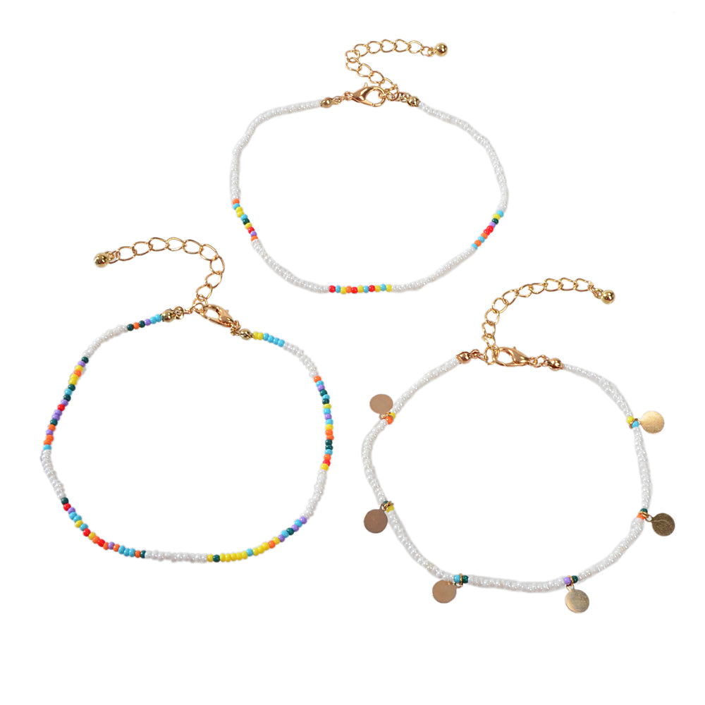 3pcs Bohemian Handmade Disc Charm Colorful Seed Beads Bracelet Ethnic Jewellery