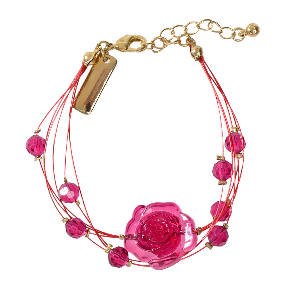 Fashion Jewellery Multi-layer Beads Chain Resin Red Rose Flower Women Bracelet
