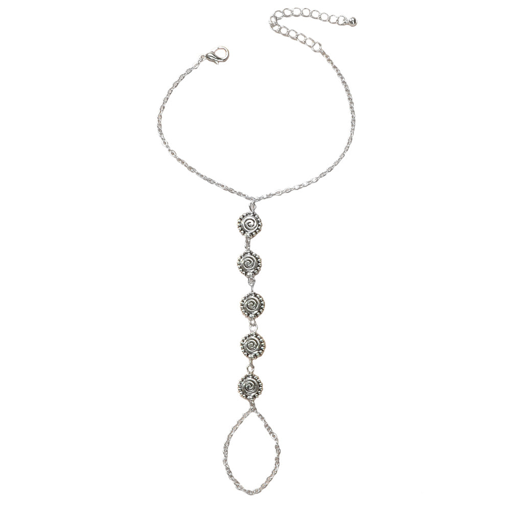 Tribal Ethnic Antique Silver Geometric Charm Slave Boho Bracelet with Ring Gift