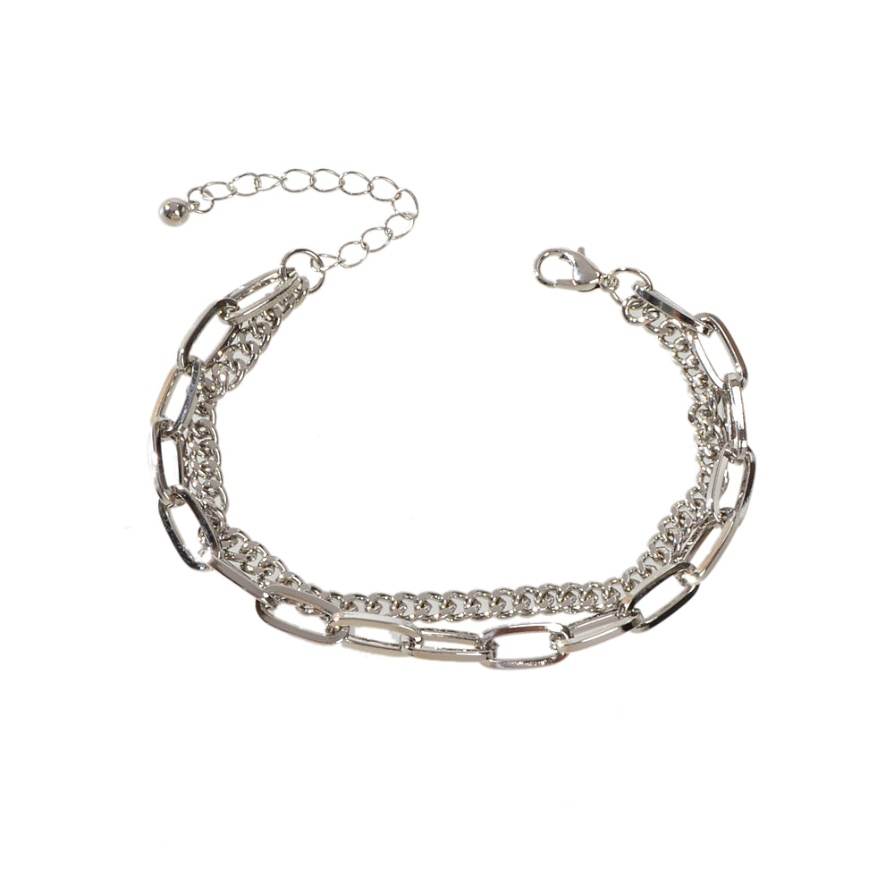 Double layer Silver Chunky Chain Bracelet Women Teens Punk Beach Jewellery Gift