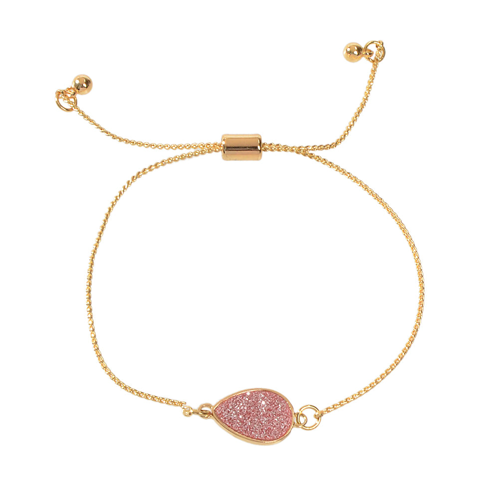 Textured Beautiful Jewelry Water Drop Charm Gold Chain Adjustable Women Bracelet