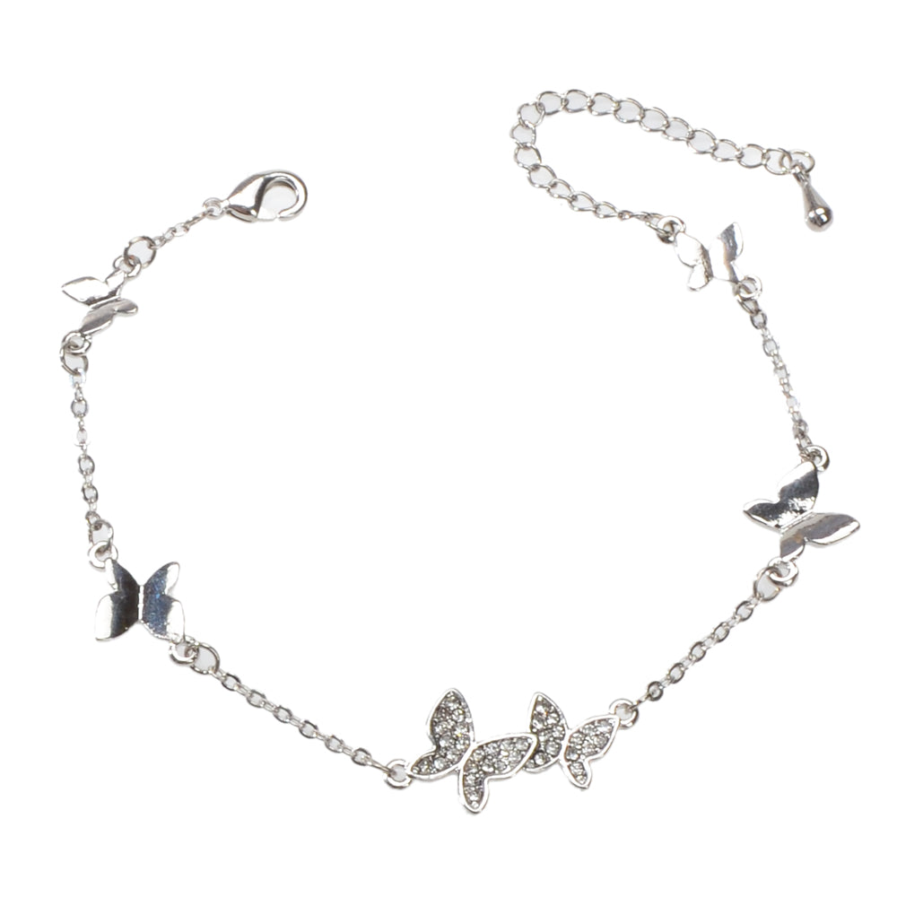 Rhinestone Decor Silver Butterfly Charm Chain Bracelet Best Friends Funny Gifts