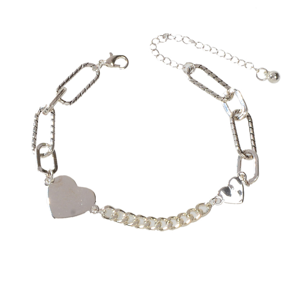 Punk Style Silver Layered Big Link Chain Heart Bracelets Women Trendy Jewellery