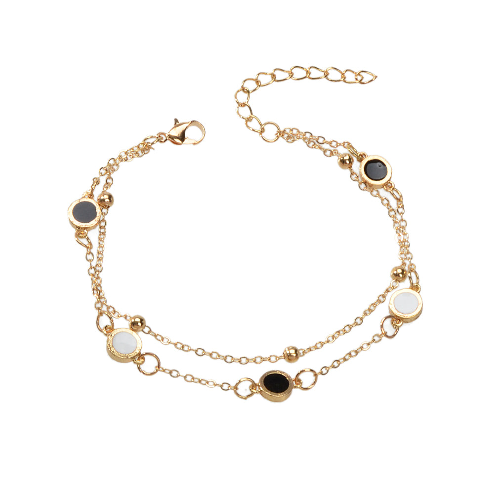 AU Local Black White Round Disc Double Layer Women Bracelet Gold Wrist Chain