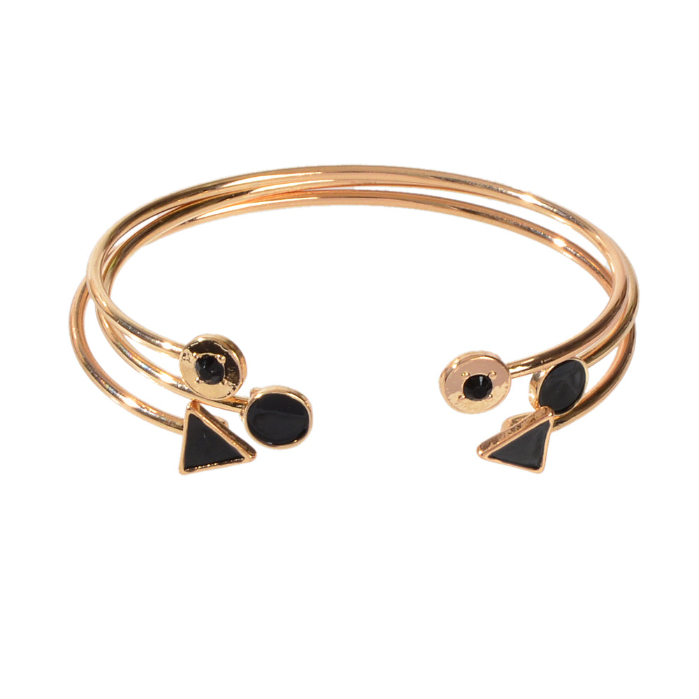 3pcs Designer Jewelry Black Enamel Round Triangle Open Cuff Bangle Bracelets set