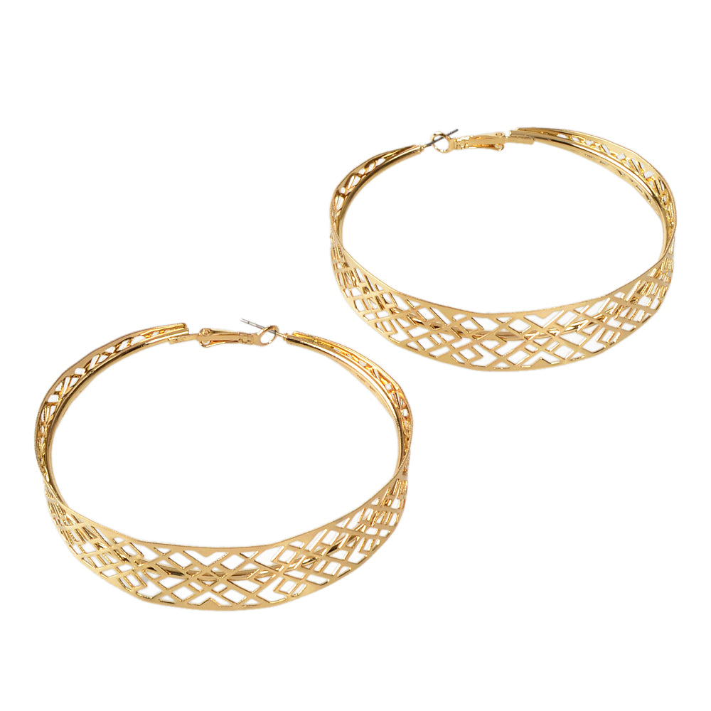 Ethnic Hollow out Geometric Big Statement Hoop Huggie Earrings Chunky Jewellery