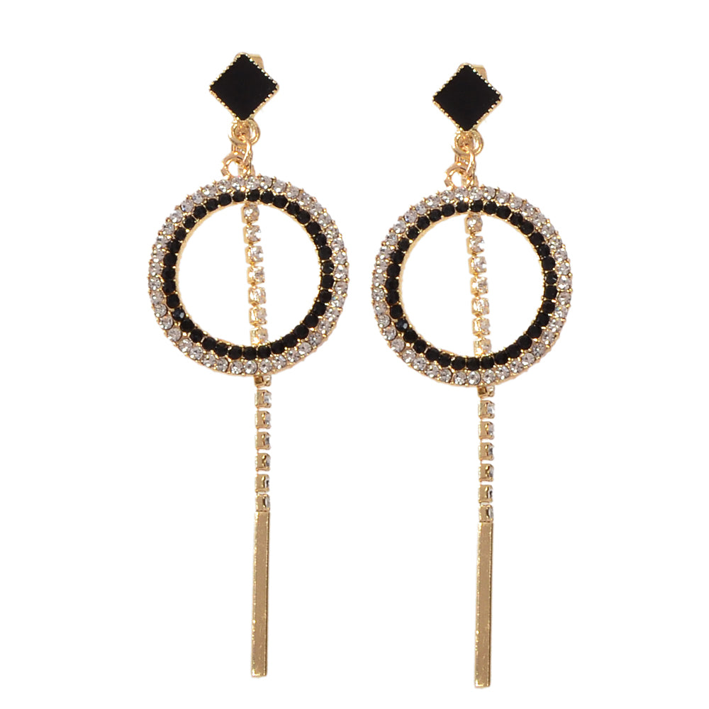 Feelontop Luxury Rhinestone Bar Charm Circle Dangle Earrings Perfect Ear Jacket