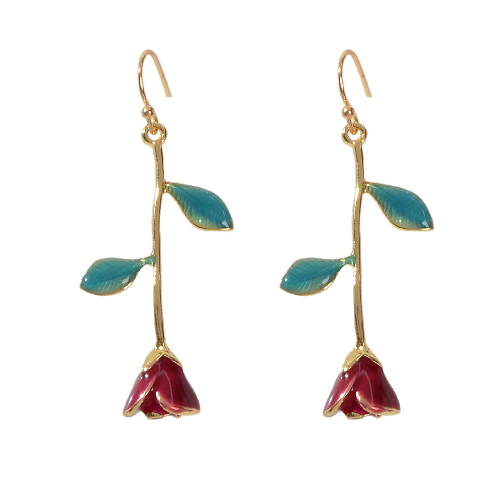 Feelontop Winered Rose Flower Drop Dangle Earrings Women Teens Party Accessories