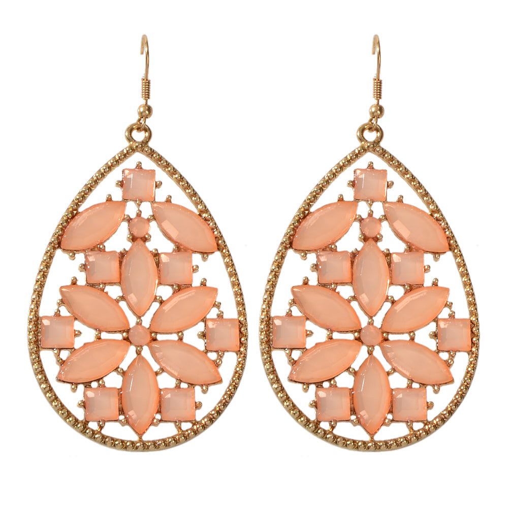 Ladies Jewellery Pink Green Acrylic Flower Water Drop Good Quality Earrings Gift