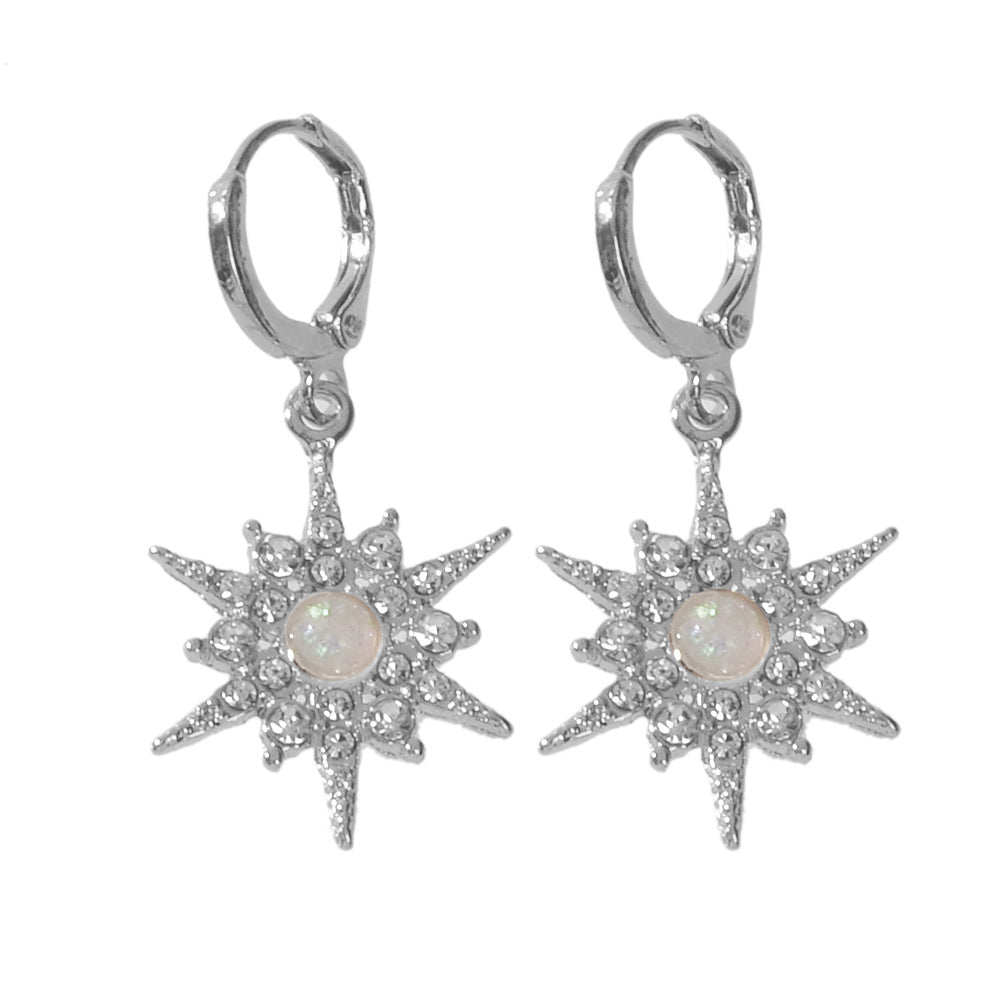 Luxurious Full Rhinestone Spike Star Hoop Dangle Trendy Earrings Ladies Jewelry