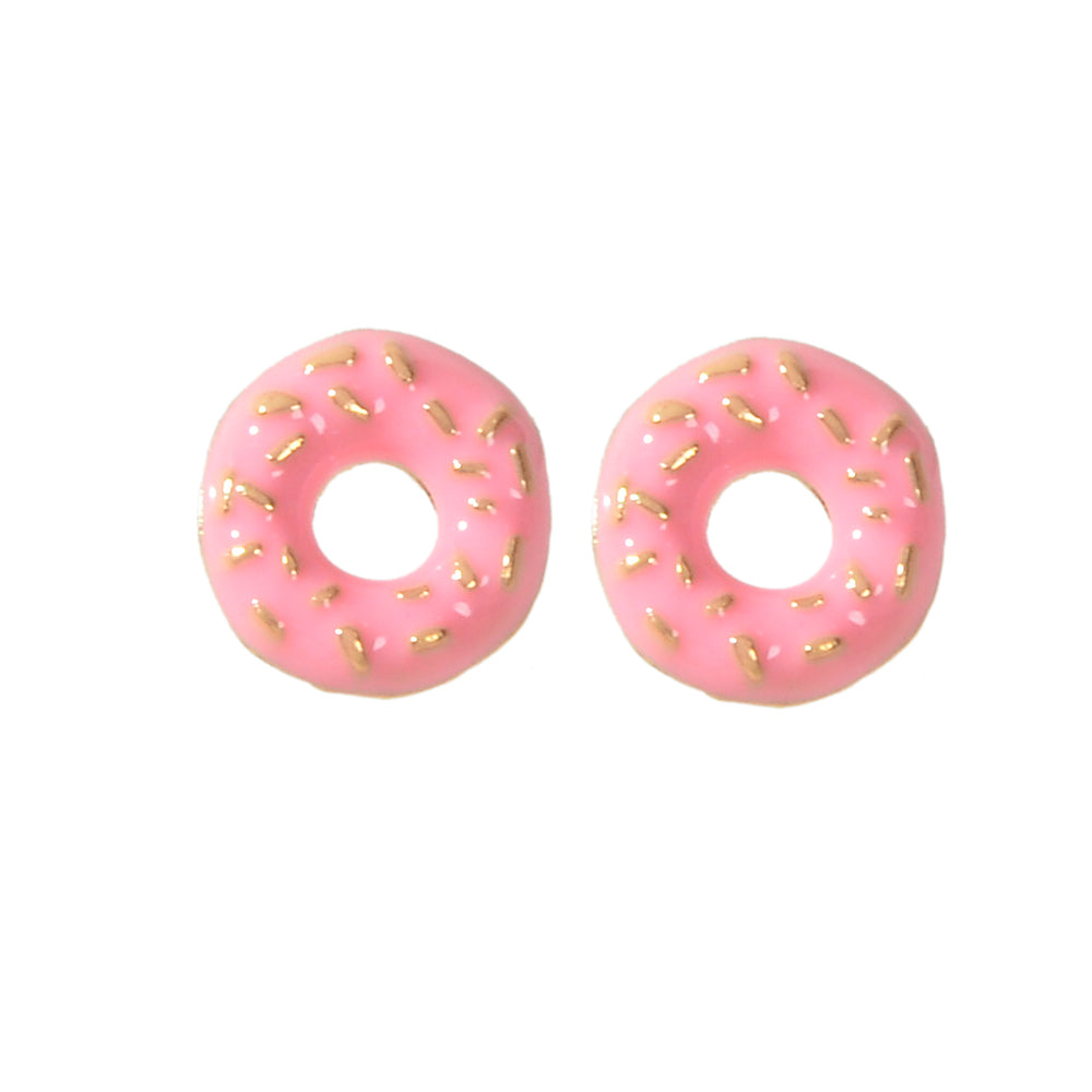 Lovely Pink Enamel Donuts Cute Stud Lightweight Earrings Dainty Women Girl Gift