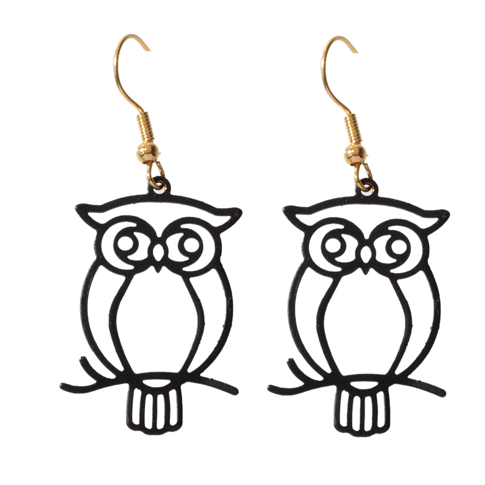 Punk Designer Jewellery Gothic Black Hollow out Owl Dangle Minimalist Earrings