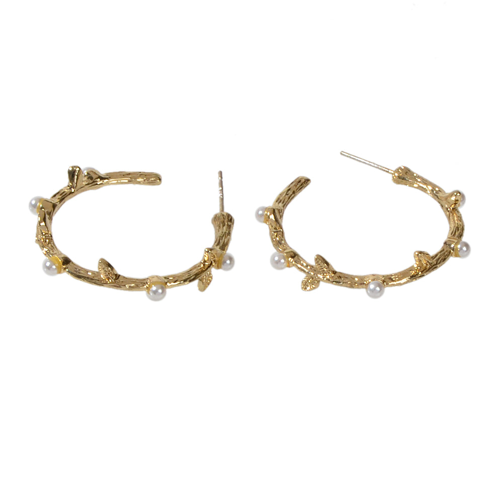 Designer Metal Pearl Branch C Shape Hypoallergenic Hoop Earrings Nice Collection
