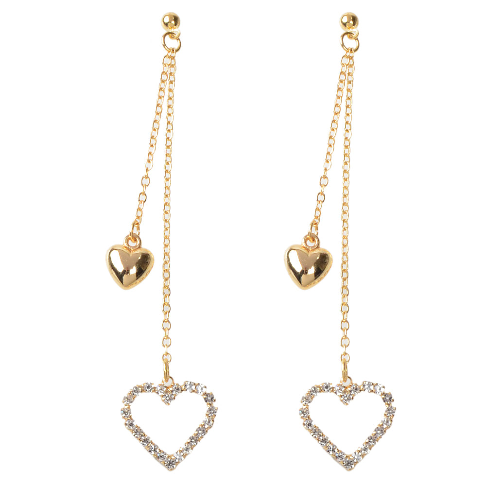 Rhinestone Gold Colour Chain Love Heart Charm Long Tassel Earrings Lover Gift