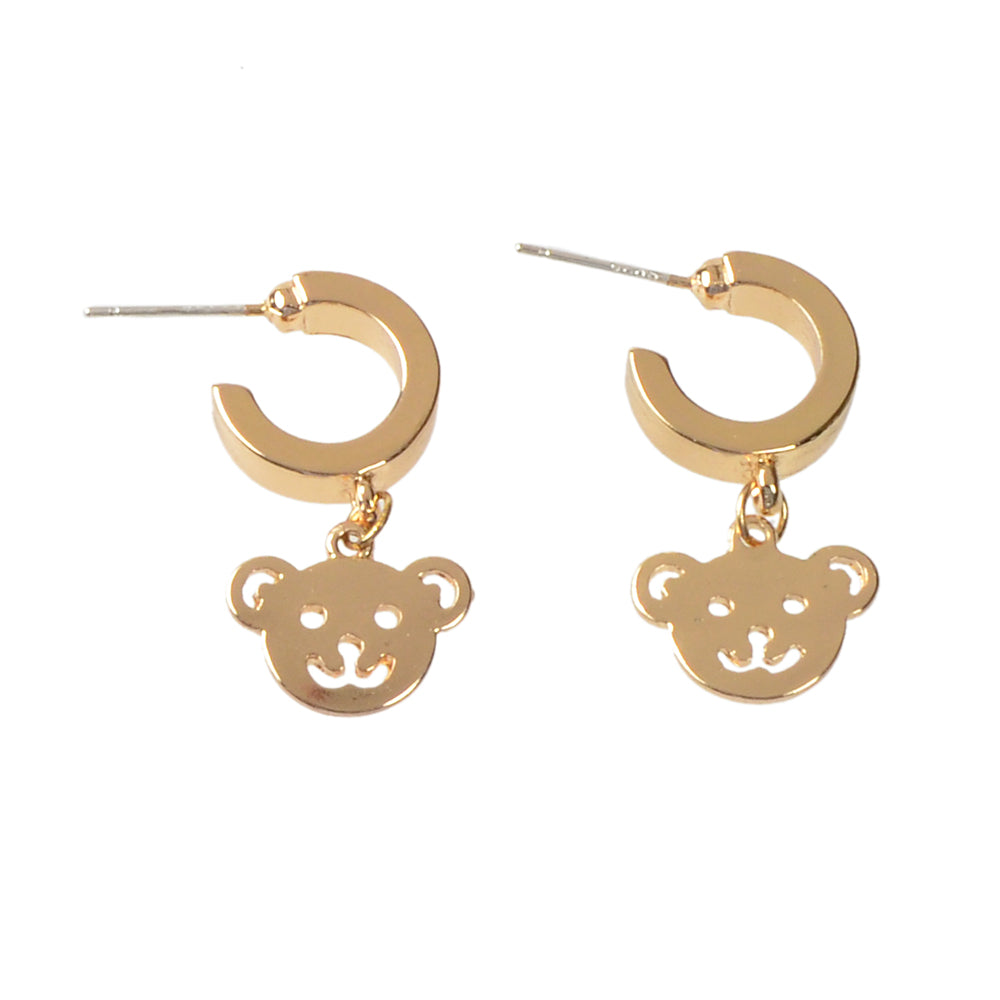Gold Bear Hoop Drop Earrings Women Cartoon Stud Cute Gift Teens Textured Jewelry
