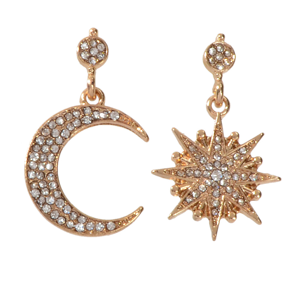 Asymmetric Luxurious Full Rhinestone Star Moon Dangle Earrings Party Jewellery