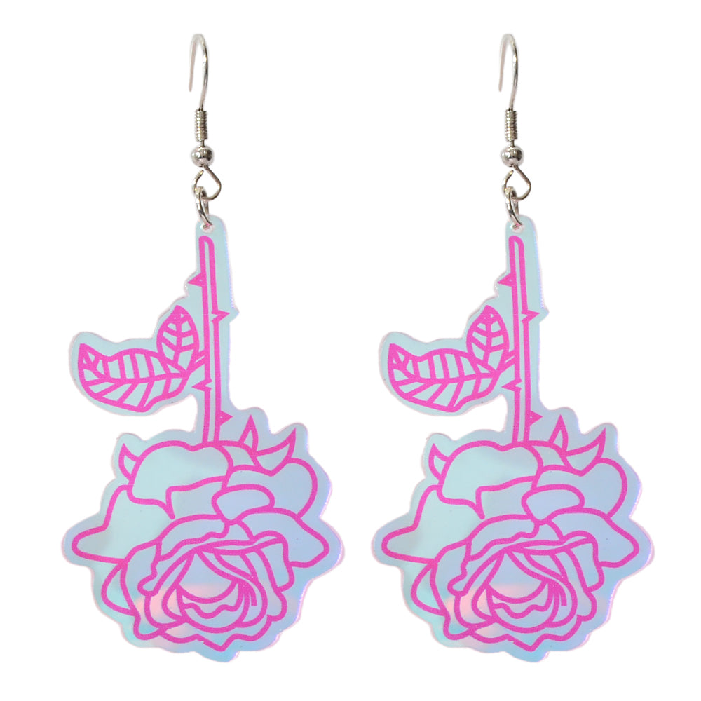 Unique Party Decoration Women Big Resin Hotpink Flower Dangle Female Earrings