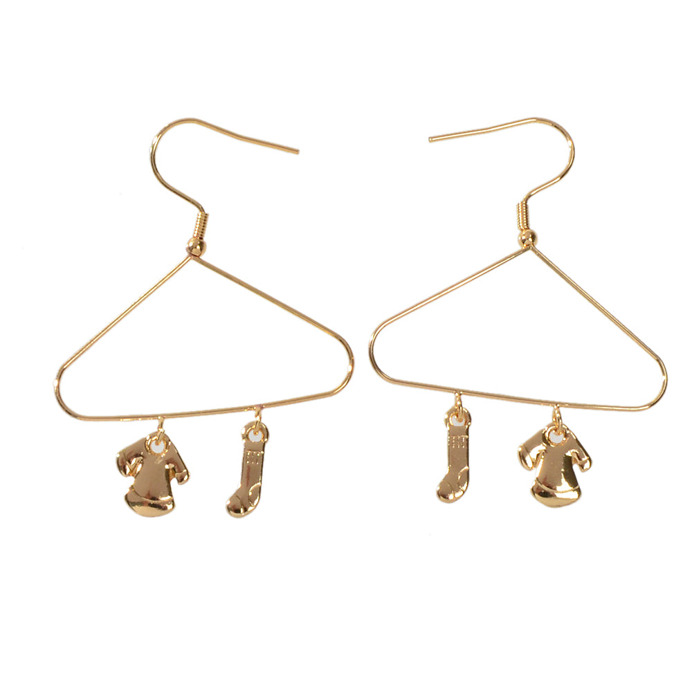 Cute Funny Minimalist Jewelry Gold Clothes Sock Drying Rack Dangle Party Earring