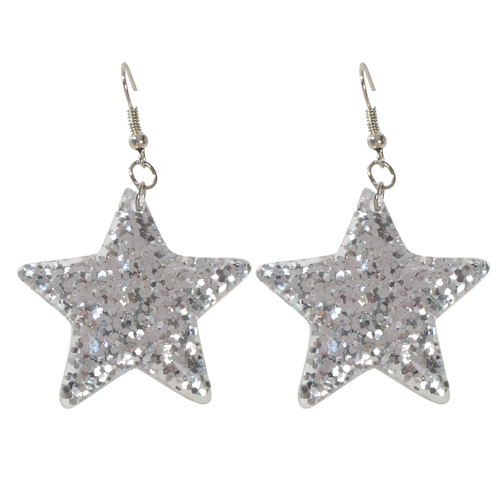 Silver Sequins Shinny Glitter Star Drop Earrings Wholesale Price Accessories