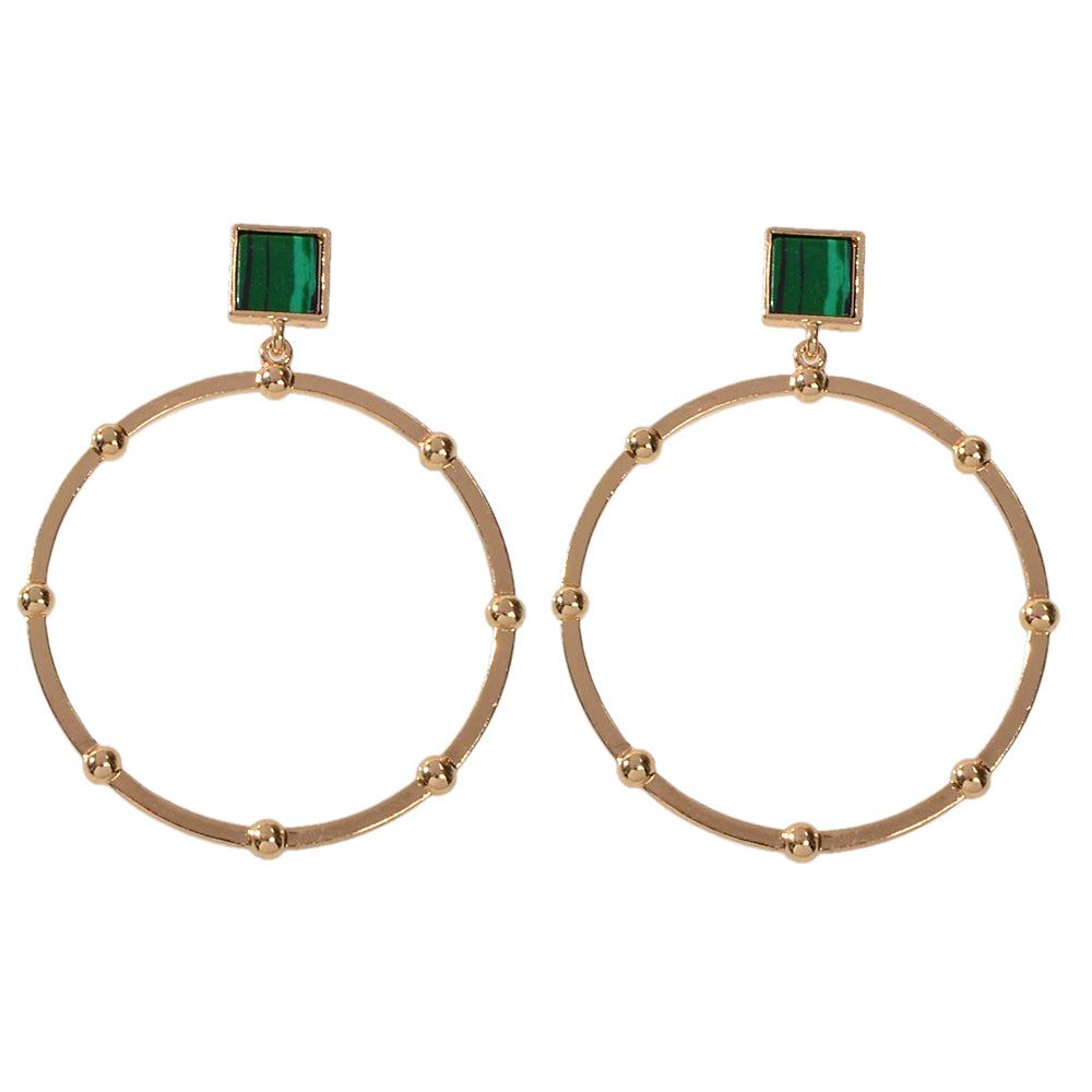 Trendy Jewellery Green Squre Decor Gold Circle Statement Dangle Party Earrings