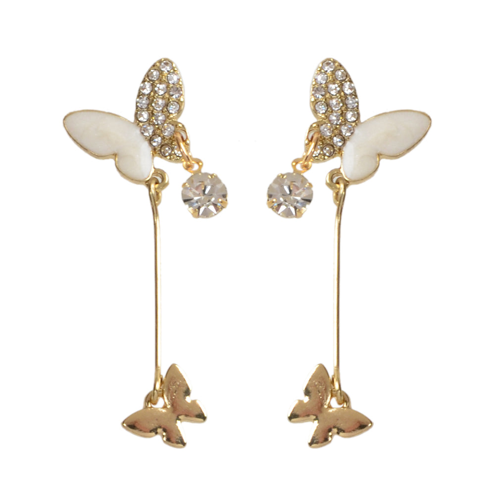 White Enamel Rhinestone Butterfly Pendant Earrings Dainty Gifts for Women Teens