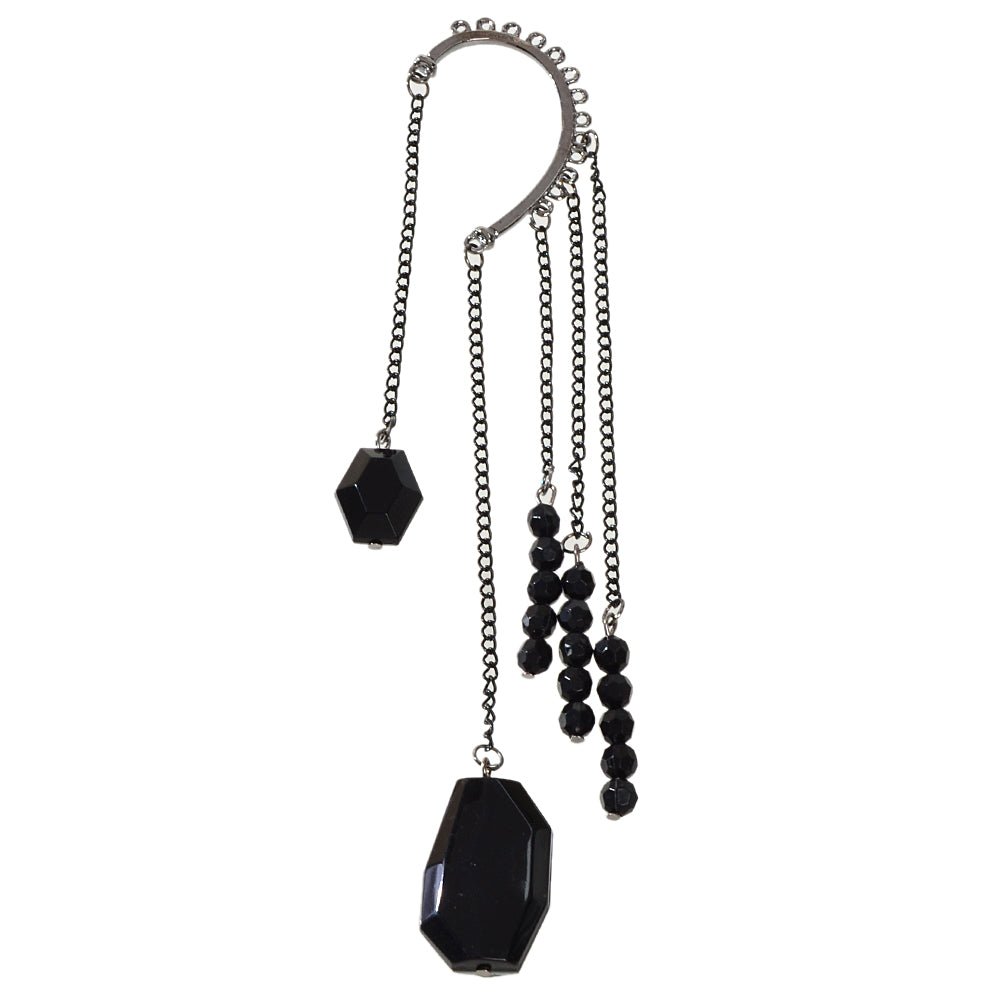 1pc Punk Rock Black Long Chain Tassel Beads Drop Earrings Ear Cuff Ear Climber