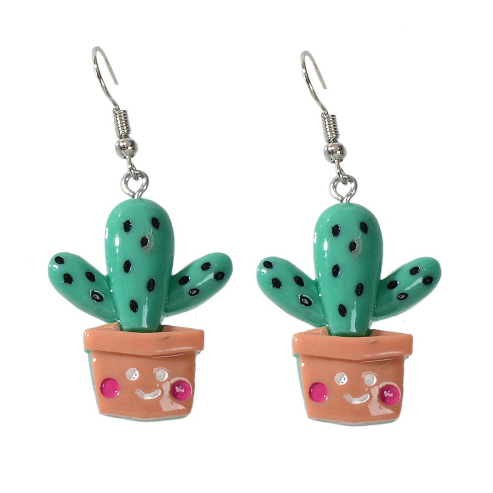 3D Cartoon Multi-colored Cactus Flowerpot Plant Drop Earrings Women Funny Gifts