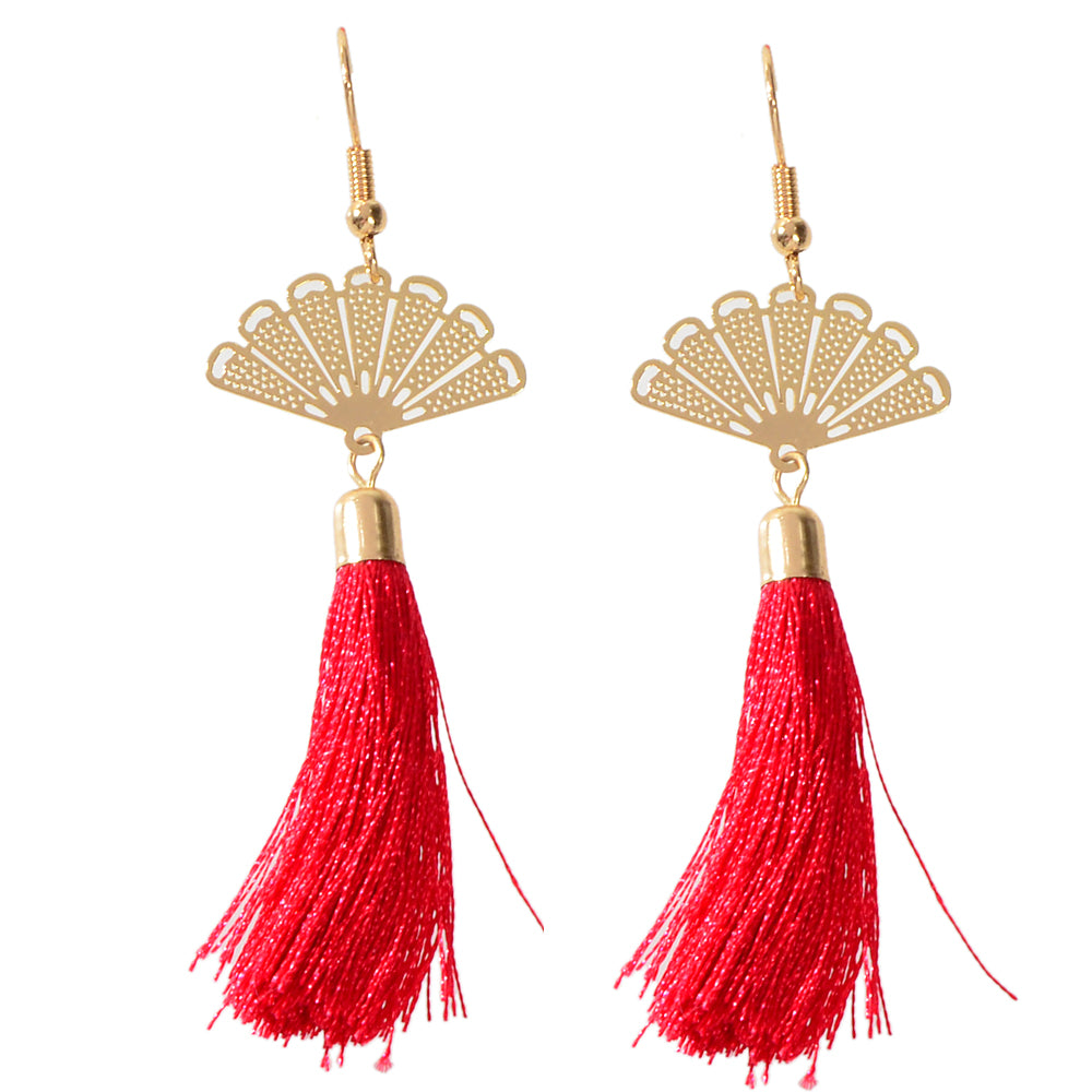 Ethnic Traditional Gold Sector Tassel Dangle Pendant Earrings American Jewellery
